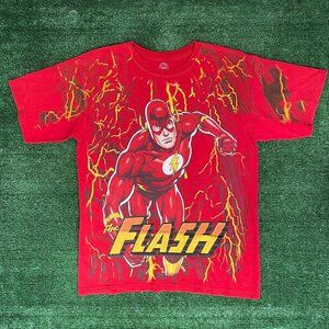 Vintage Y2K The Flash Shirt Rare AOP All Over Print Comic Tee